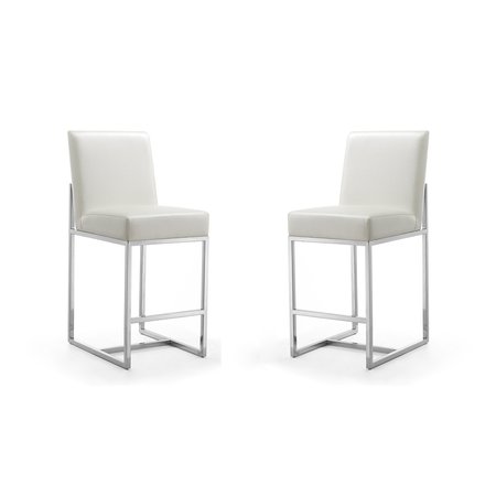MANHATTAN COMFORT Element 24" Faux Leather Counter Stool in Pearl White and Polished Chrome (Set of 2) 2-CS003-PW